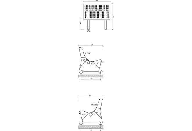 Schéma du fauteuil d'extérieur en acier tole perforé Square 
