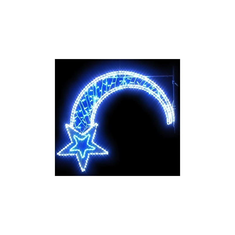 Visuel du décors pour poteau : étoile Filante à LED bleue et cordon à LED blanc - Net Collectivités