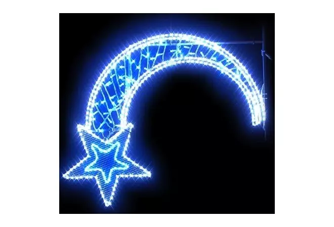 Visuel du décors pour poteau : étoile Filante à LED bleue et cordon à LED blanc - Net Collectivités