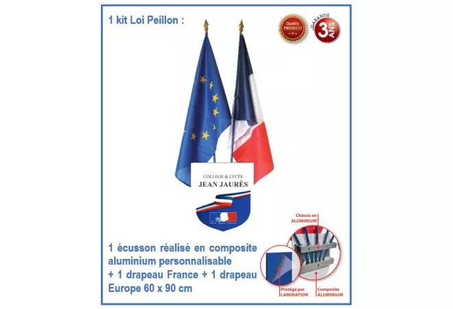 Kit école - Loi Peillon - 1 écusson personnalisable + 2 drapeaux