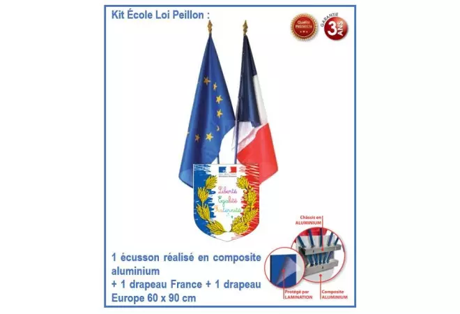 Lot façacde école conforme Loi Peillon - 1 écusson Spécial école + 2 drapeaux