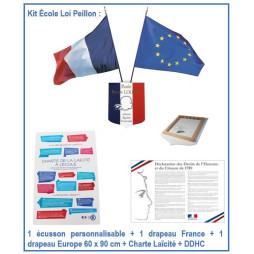 Kit école - Loi Peillon - 1 écusson personnalisable + 2 drapeaux + Charte Laïcité + DDHC