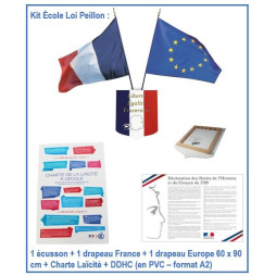 Kit ensemble Laïcité - 1 écusson + 2 drapeaux + Charte Laïcité + Déclaration des Droites de l'Homme