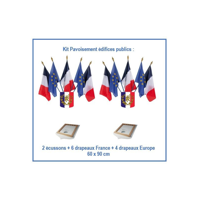 Kit pavoisement pour Mairie - le lot de 2 écussons tricolore RF + 10 drapeaux