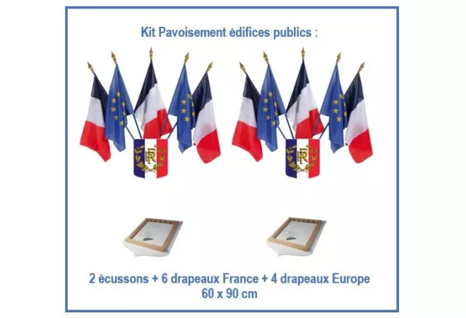 Kit pavoisement pour Mairie - le lot de 2 écussons tricolore RF + 10 drapeaux