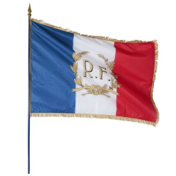 Le drapeau français de façade personnalisé + RF et Palmes dorés - Net Collectivités