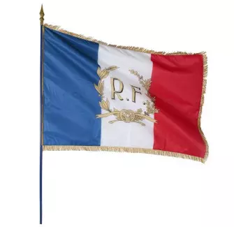 Le drapeau français de façade personnalisé + RF et Palmes dorés - Net Collectivités
