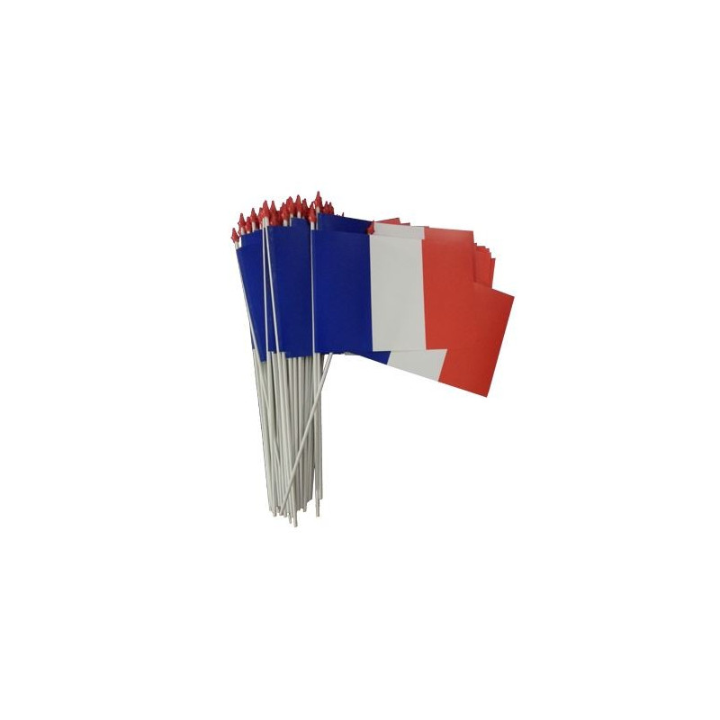 Lot de 100 petits drapeaux français à agiter - matière indéchirable - Net Collectivités