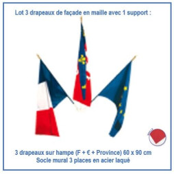 Kit pour façade de mairie : 3 drapeaux sur hampe 60 x 90 cm + 1 porte-drapeaux mural - Net Collectivités