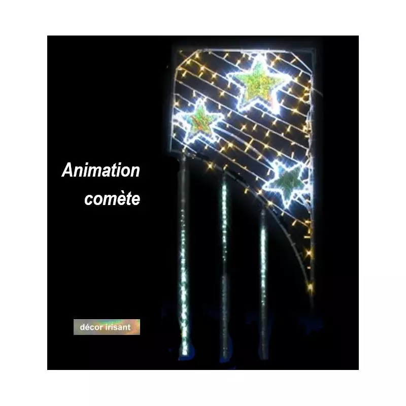 Décor lumineux irisant Fondant d'étoiles avec animation comète pour lampadaire