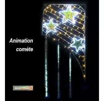 Décor lumineux irisant Fondant d'étoiles avec animation comète pour lampadaire