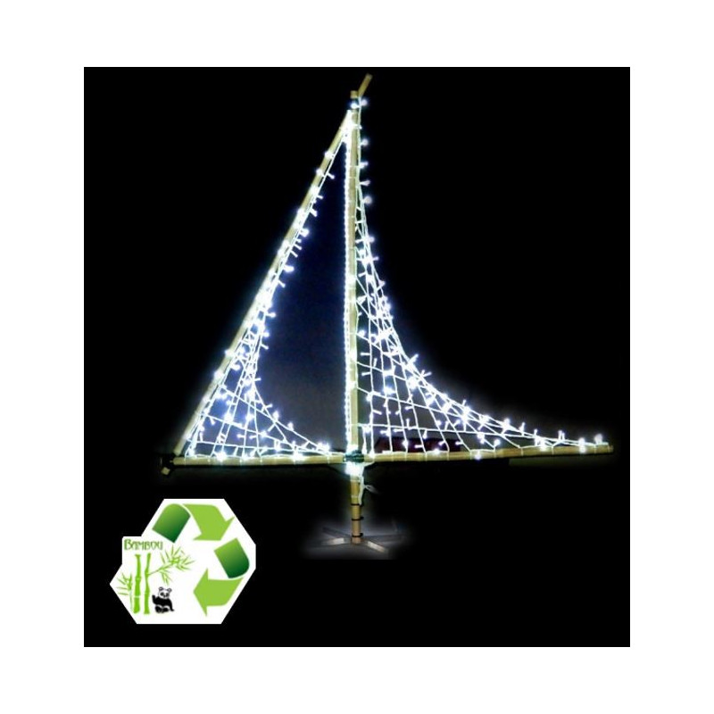 Décor de Noël lumineux en Bambou - modèle voilier lumineux à poser
