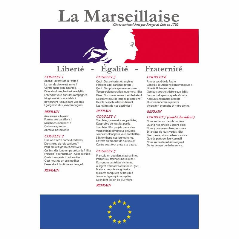 Affiche rigide en PVC "Hymne National" français loi BLANQUER
