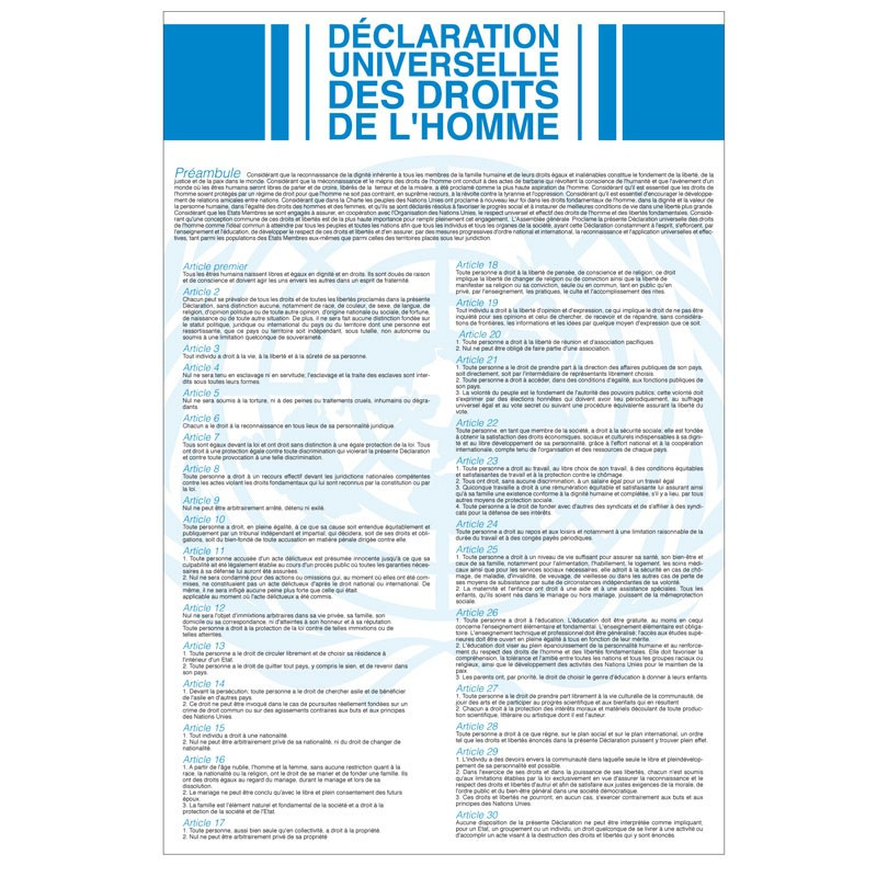Affiche de la Déclaration Universelle des Droits de l'Homme