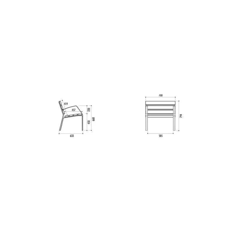 Dimensions du fauteuil en aluminium anodisé