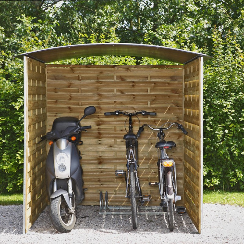 Abri pour 2 roues, abri à vélo en bois, abri à moto en bois tressé Net Collectivités
