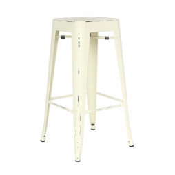 Tabouret en métal aspect vieilli façon antiquaire. Coloris crème