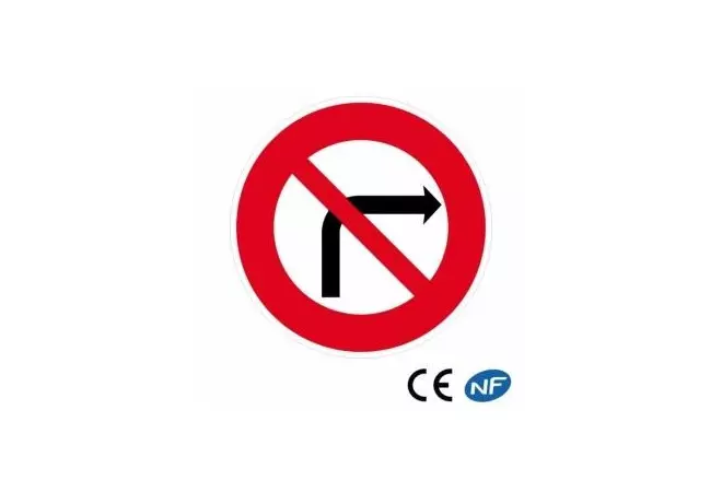 Panneau de route pour collectivité, interdiction de tourner à droite.