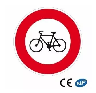 Panneau de police indiquant un passage interdit aux vélos