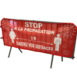 Housse pour barrière Vauban avec message de distance à tenir