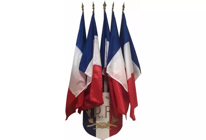 LOT 5 drapeaux France avec leur écusson porte 5 drapeaux