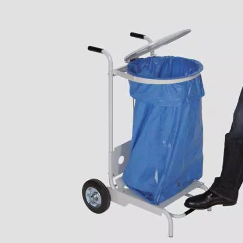 Chariot support sac avec pédale pour un sans contact avec les mains HACCP