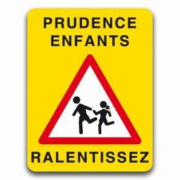 Panneau jaune signalisation prudence enfants, ralentissez