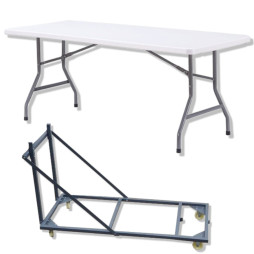 Lot 20 Tables pliantes en polypro + chariot de transport