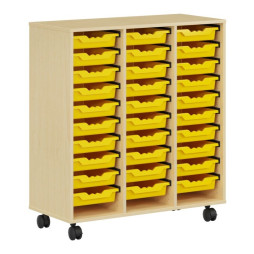 Meuble 30 cases sur roulettes avec bacs jaunes amovibles
