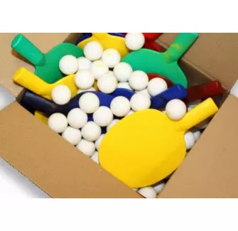 Boîte de 120 balles et 10 raquettes de pingpong