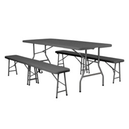 Ensemble 10 tables + 20 bancs pliables en polypro - Grey Edition®
