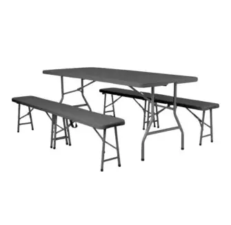 Ensemble 10 tables + 20 bancs pliables en polypro - Grey Edition®