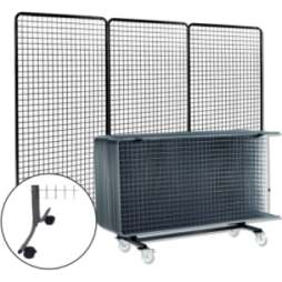 Lot de 12 Grilles d'exposition sur roulettes + 1 chariot de transport