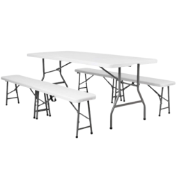 Ensemble 10 tables + 20 bancs pliants en polypro