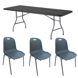 Lot de 10 tables 183 cm pliantes + 60 chaises coquilles - Grey Edition®