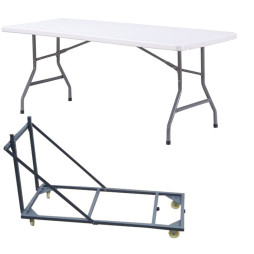 Lot de 10 tables pliantes polypro M2 + Chariot de transport