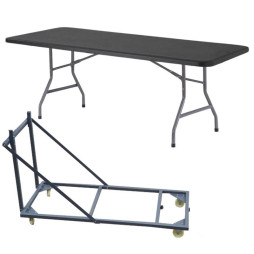 Lot de 10 tables polypro pliante + 1 chariot