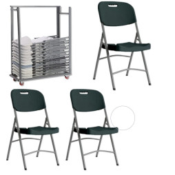 Lot de 24 chaises grises pliantes polypro M2 + 1 chariot de transport