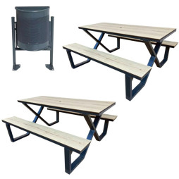 Lot de 2 tables extérieurs HPL + 1 poubelle demi-ronde 35L OFFERTE