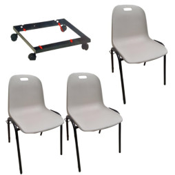 Lot de 60 chaises empilables Emma + 4 cadres à roulettes