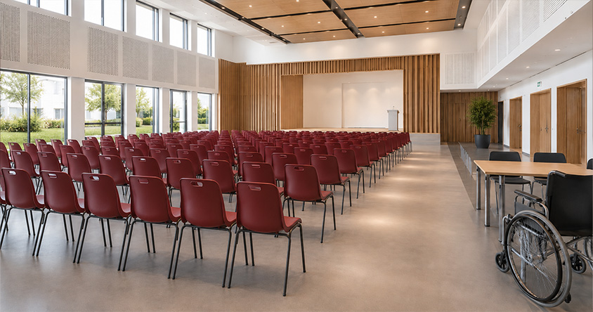 rangées de chaises M2 assemblables dans une salle