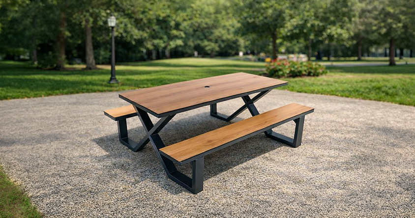 Table pique-nique en HPL installée dans un parc public