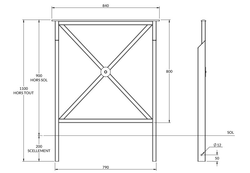 Dimensions de la barrière en acier Croix St André