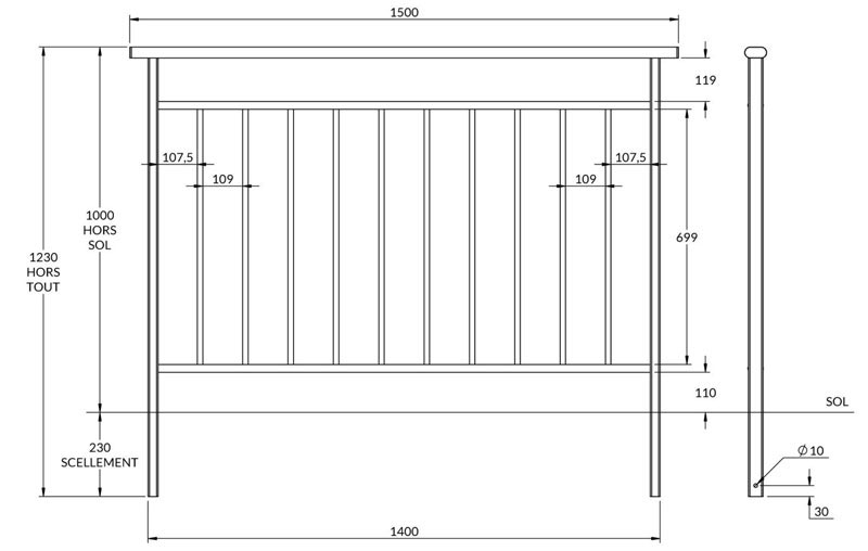 Dimensions de la barrière Bonne Garde grand modèle