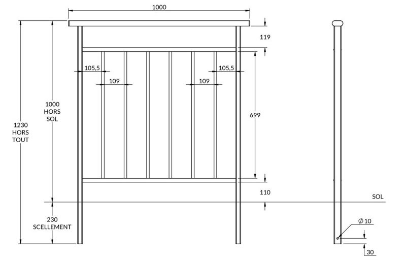 Dimensions de la barrière Bonne Garde petit modèle