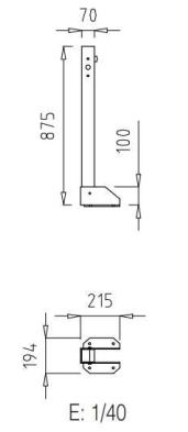 Dessin technique et dimensions du potelet rabattable en acier - Net collectivités