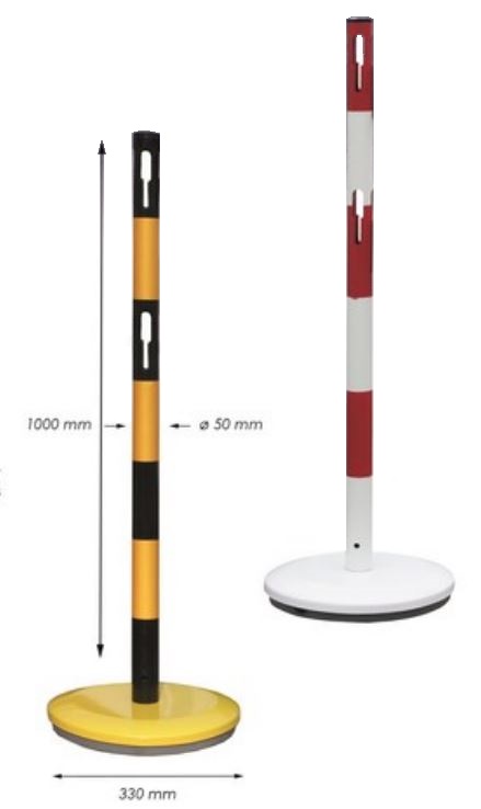 Visuel et dimensions du poteau de balisage bicolore en métal