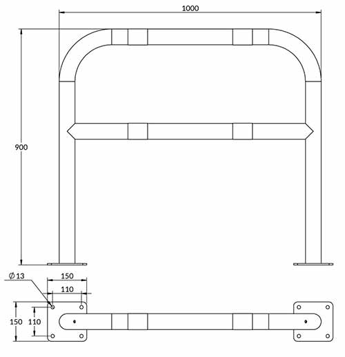 Arceau de sécurité renforcé sur platines 1000 mm x 900 mm