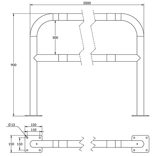 Arceau de sécurité industrie sur platine avec barre de renfort