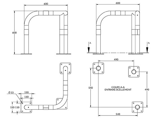 Arceau de sécurité d'angle pour l'industrie 600 x 600 mm